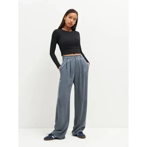 REFORMATION Muse Black Modal Ribbed Jersey Cropped Long Sleeve T-Shirt, Size XS - Picture 2 of 9